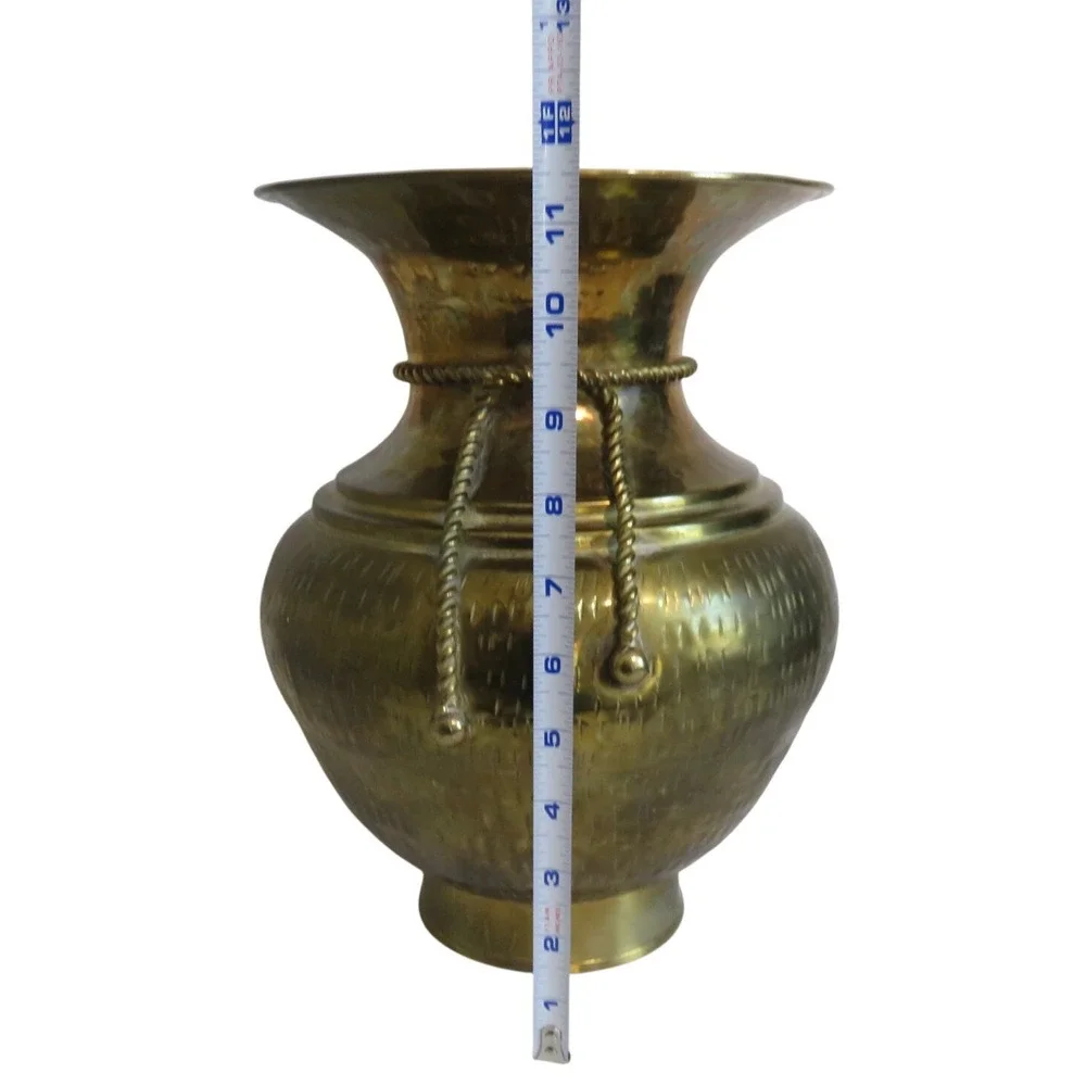 Large GATCO Solid Brass Hammered Finish Vase Rope Detail Made in India‎